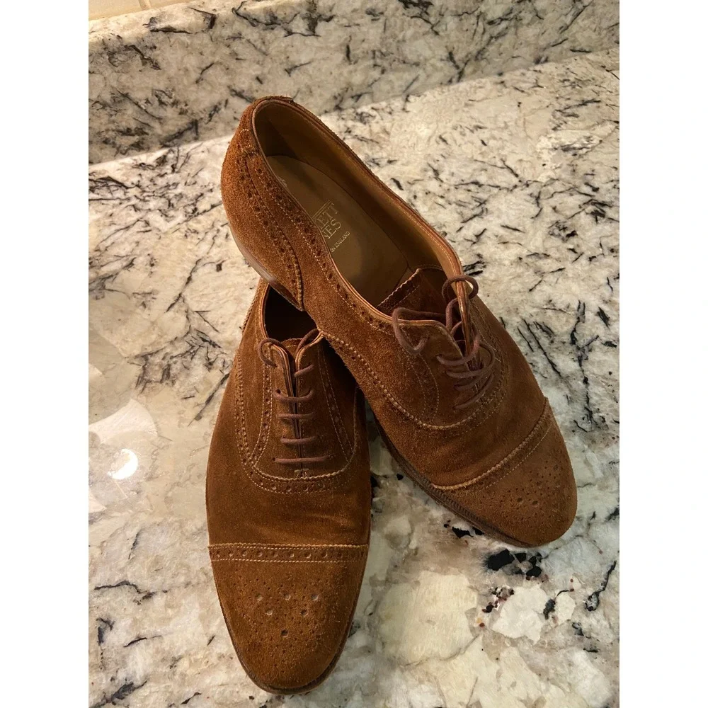 Crockett & Jones Westminster Suede Semi-Brogue Oxford Shoes UK 9E US 10 Tobacco